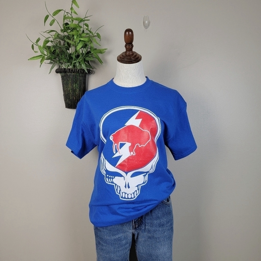Grateful Dead M Buffalo Skull Gildan Heavy Cotton Blue Band T Tee Shirt RARE
